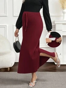 SHEIN Elegant Maternity Solid Color Split Hem Knit Skirt