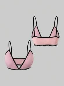 4pcs/Set Teen Girl Ribbed Camisole Bras With Adjustable Straps, Soft & Minimalist Basic Versatile Lingerie Spaghetti Strap Bra Padded Bralette Fall Winter - Multicolor - View 3