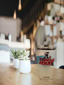 TOM & JERRY X SHEIN Glass Cup 450ml, Cartoon Clear Mug For Milk, Juice, Coffee, Water – Cute Funny Character Cup For Everyday Home Use - Multicolor - View 3