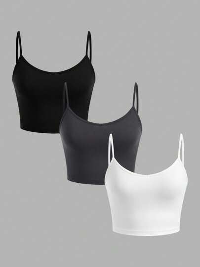 SHEIN EZwear 3 Set Multicolor Knit Camisole Tops For Women, Minimalist Fashion Casual Everyday Wear Bow Tie Back To School