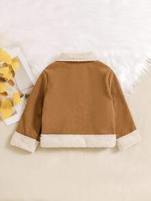 Young Girl Zipper Collar Long Sleeve Patchwork Fleece Casual Motorcycle Jacket Fall Winter - Khaki - View 2