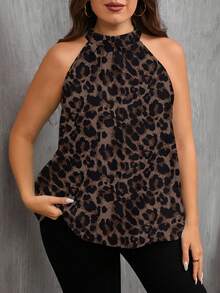 SHEIN Clasi Áo sơ mi hở vai họa tiết da báo cỡ lớn dành cho nữ, phù hợp cho mùa hè - Nhiều màu - Xem 4