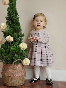 SHEIN Baby Karomuster Rundhals Langarm 2-in-1 Kleid, vielseitig für Herbst/Winter - Verschiedenfarbig - Übersicht 1