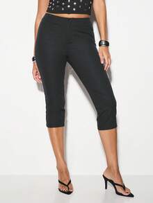 KIZN 高腰七分紧身裤，弹力套穿式斜纹九分裤，直筒裤型，适合晚宴、办公室等各种场合。 - 灰色 - 查看 1