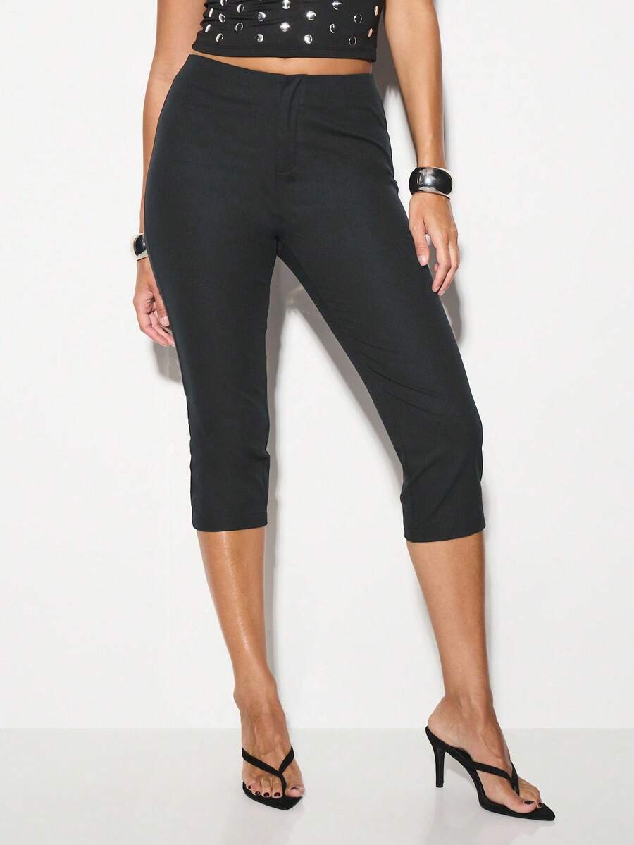 KIZN 高腰七分紧身裤，弹力套穿式斜纹九分裤，直筒裤型，适合晚宴、办公室等各种场合。 - 灰色 - 查看 1