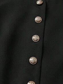 SHEIN LUNE 复古优雅休闲圆领开襟女式上衣 - 黑色 - 查看 5