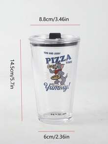 TOM & JERRY X SHEIN Gelas Kaca Kantor 450ml, Mug Bening Bergambar Kartun untuk Kopi, Teh, Jus di Meja Kerja – Teman Kerja yang Menyenangkan - MultiWarna - View 3