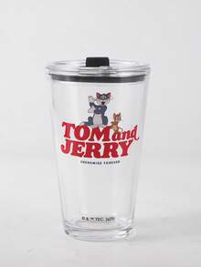 TOM & JERRY X SHEIN Glass Cup 450ml, Cartoon Clear Mug For Milk, Juice, Coffee, Water – Cute Funny Character Cup For Everyday Home Use - Multicolor - View 1