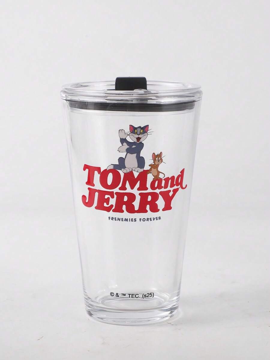TOM & JERRY X SHEIN Glass Cup 450ml, Cartoon Clear Mug For Milk, Juice, Coffee, Water – Cute Funny Character Cup For Everyday Home Use - Multicolor - View 1
