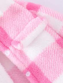 SHEIN ChillGRL Tween Girl 3 件套粉色服装套装：格子翻领长袖夹克 & 纯色高领长袖 T 恤 & 纯色喇叭裤