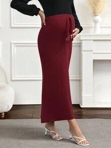 SHEIN Elegant Maternity Solid Color Split Hem Knit Skirt
