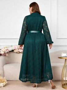 Modelyn 大码女式优雅束腰休闲连衣裙 - 墨綠色 - 查看 2