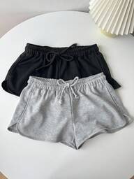 SHEIN EZwear 2pcs Women Casual Drawstring Elastic Waist Super Low Rise Shorts Set, Suitable For Spring/Summer Women's Sportswear