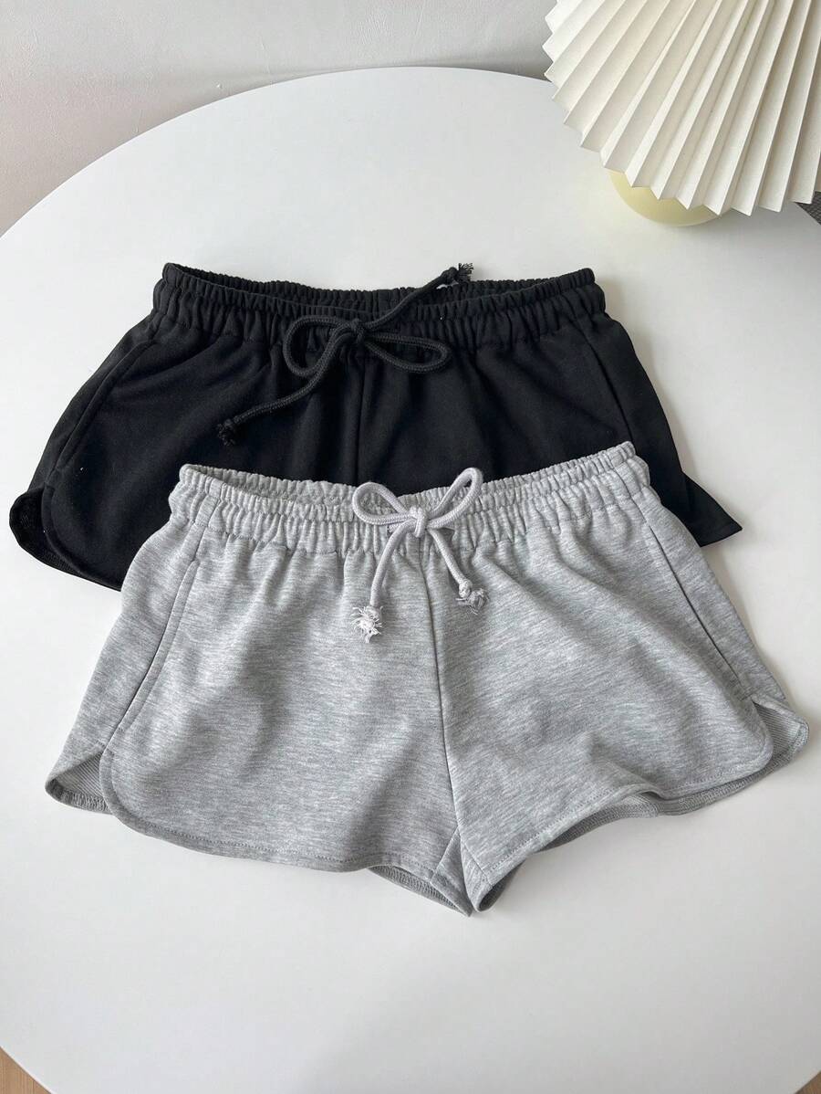 SHEIN EZwear 2pcs Women Casual Drawstring Elastic Waist Super Low Rise Shorts Set, Suitable For Spring/Summer Women's Sportswear - Multicolor - View 1