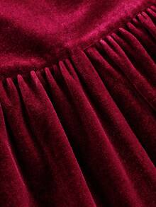 SHEIN Abito lungo in velluto bordeaux elegante e retrò per ragazze pre-adolescenti, adatto per il ritorno a scuola, feste di compleanno, ballo di fine anno, con una spalla, plissettato, adatto per Ognissanti, Natale, Capodanno, uso domestico, all'aperto, feste, raduni e altre occasioni - Bordò - Visualizzare 4