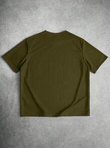 Manfinity Homme Plus Size Men's Casual Crew Neck Short Sleeve Smile Graphic T-Shirt - Army Green - View 3