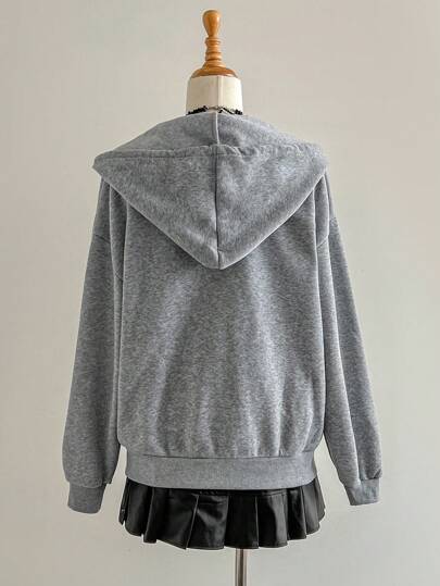Solid Drawstring Drop Shoulder Hoodie,Long Sleeve Tops Graduation,Back To School Outfits,Graduation,Teacher Outfits For Women,Back To School Pullover Fall Outfit