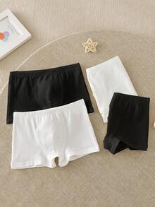 4条装男童纯白色简约休闲舒适棉质内裤 - 黑與白 - 查看 4