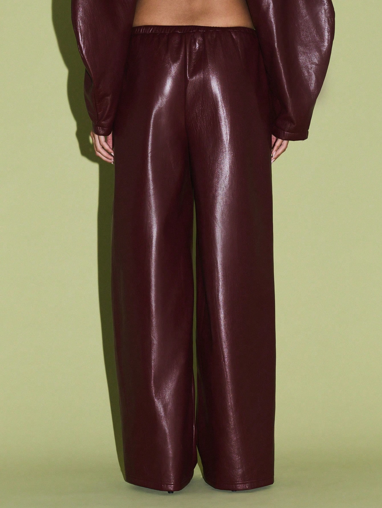 KIZN High Rise Burgundy Faux Leather Palazzo Pants