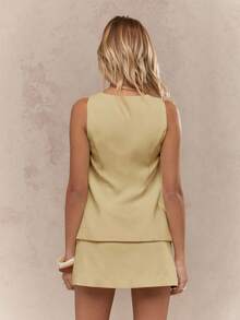 MISSGUIDED 纽扣前马甲迷你裙套装夏季商务无袖不对称两件套专业办公工作派对婚礼嘉宾 - 黃色 - 查看 2