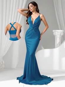 Coutiva Vestido de noche formal para mujer (muy adornado) - Agua verde azul - Ver 1