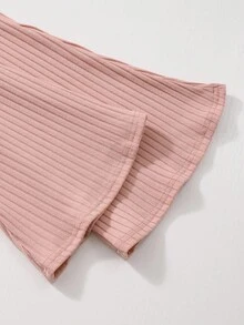SHEIN 3 件套女童格子翻领长袖夹克 + 纯色高领长袖 T 恤 + 纯色罗纹喇叭裤套装 - 粉色 - 查看 3