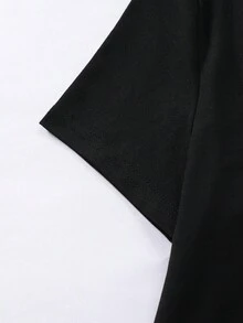 SHEIN Explorewe Tween Girls Letter & Fruit Print Crop Top And Bowknot Splicing Long Pants 2Pcs Outfit Set, School, Campus, College - Black - View 4