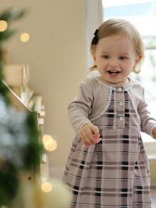 SHEIN Baby Karomuster Rundhals Langarm 2-in-1 Kleid, vielseitig für Herbst/Winter - Verschiedenfarbig - Übersicht 4