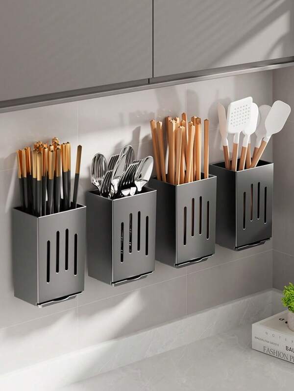 1pc Storage Box, Kitchen Multifunctional Chopstick Cage Storage Rack, Wall-Mounted Free-Punching Chopstick Draining Rack, Household Kitchen Utensils Storage Rack, Home Organization And Storage Supplies, Kitchen Accessories