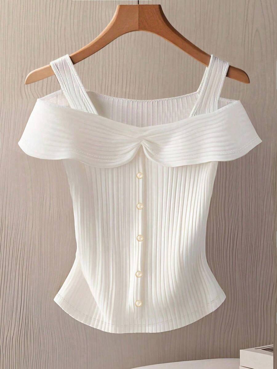 GlowEve Women's Solid Color Pleated Ribbed Crew Neck T-Shirt, Elegant For Summer - White - View 1