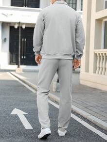 Manfinity Homme 宽松男士纯色休闲两件套秋季服装 - 灰色 - 查看 2