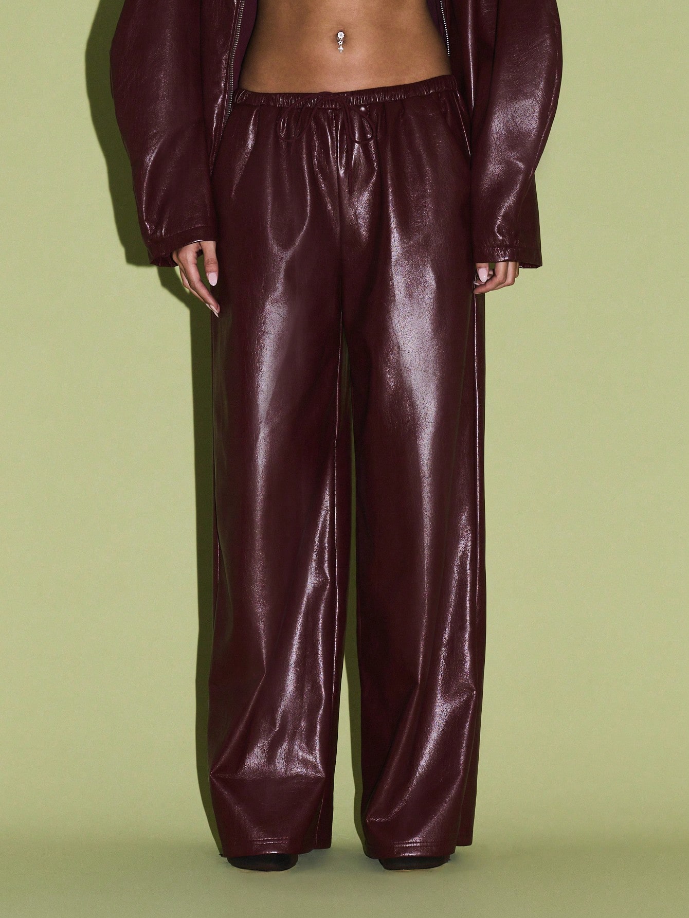 KIZN High Rise Burgundy Faux Leather Palazzo Pants