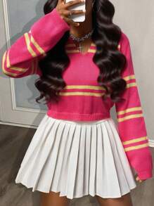 Slaydiva Mùa thu sớm, mùa thu đông, mùa tựu trường, lễ hội âm nhạc, lễ hội hóa trang, phong cách đường phố thường ngày, hẹn hò hàng ngày gợi cảm, người nổi tiếng trên mạng, thanh lịch thường ngày, đi làm, phong cách công sở, phong cách giả, cổ polo, cổ chữ V, tay dài, dáng rộng, áo len ngắn màu vàng, áo len sọc đỏ hồng, áo len, áo dệt kim, áo len nữ công sở, mùa tựu trường, lễ hội âm nhạc sôi động - Màu Hồng Tươi - Xem 9