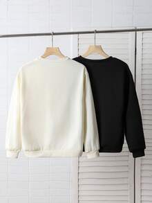Sudadera casual de manga larga, cuello redondo, de corte holgado con decoración floral y gráfico de letra para niñas preadolescentes, otoño - Multicolor - Ver 2