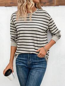 EMERY ROSE Women's Round Neck Striped T-Shirt Graphic Tees Women Tops Fall Cloth For Women