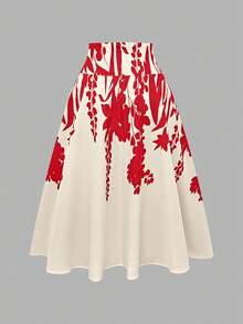 EMERY ROSE Women Floral Print Tied Waist Casual Wrap Skirt, Suitable For Vacation - Red - View 2