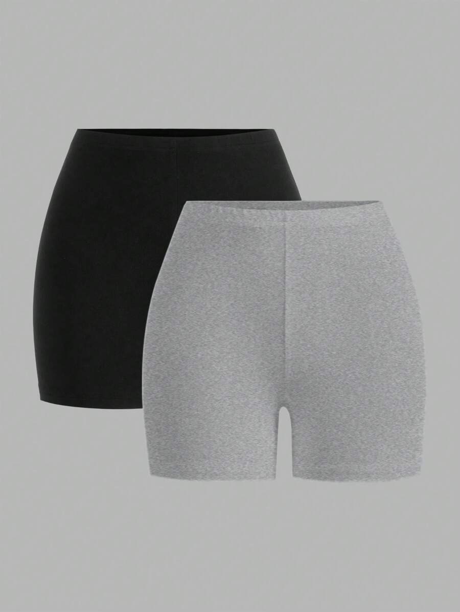 SHEIN EZwear 2 件针织紧身裤，休闲七分紧身裤，夏季