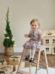 SHEIN Baby Karomuster Rundhals Langarm 2-in-1 Kleid, vielseitig für Herbst/Winter - Verschiedenfarbig - Übersicht 3