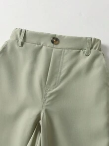 SHEIN 小男孩休闲纯色裤，单纽扣装饰，斜插口袋，松紧腰设计，适合日常穿着、旅行、派对、度假，百搭时尚 - 薄荷綠 - 查看 3