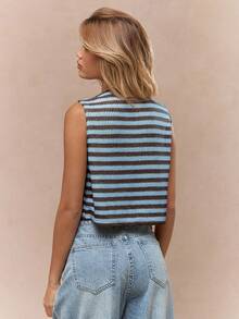 MISSGUIDED 纽扣前无袖针织短款背心休闲 Y2K 时尚复古街头风纽扣毛衣背心春夏秋季 - 淺藍色 - 查看 2