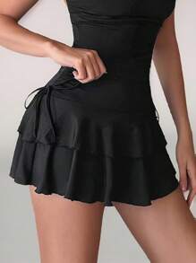 SHEIN Tall Váy bánh cạp rút dây cho mùa hè - màu đen - Xem 4