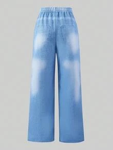 SHEIN ChillGRL Tween Girls Graffiti Denim Effect Straight Leg Pants - Baby Blue - View 2