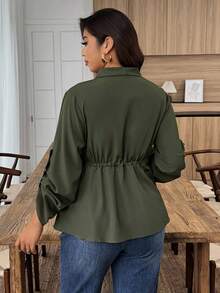 Weeklong Chemise ample de couleur unie avec cordon de serrage à la taille - Militaire verte - Voir 2