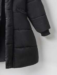 Elladie kids Autumn/Winter New Girls Young Girl Fashionable Thick Mid-Long Hooded Coat With Fur Collar, Korean Style Longline Outerwear Fall Girls Coat Black - Black - View 5