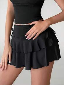 SHEIN Tall Váy bánh cạp rút dây cho mùa hè - màu đen - Xem 7