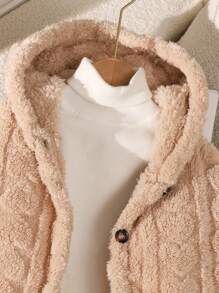 SHEIN 少女心羊毛连帽长款开衫，适合日常穿着，秋冬 - 杏色 - 查看 5