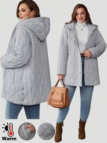 EMERY ROSE Plus Size Solid Color Minimalist Hooded Long Sleeve Sweatshirt, Casual Everyday Wear,Winter Clothes,Chic Autumn&Winter Fall - Grey - View 1