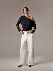 AiiRZ Off Shoulder Long Sleeve Top With Ruched Waist Detail Elegant Draped Evening Party Holiday Wedding Guest Versatile Fall Winter Fashion - Black - View 4