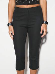 KIZN 高腰七分紧身裤，弹力套穿式斜纹九分裤，直筒裤型，适合晚宴、办公室等各种场合。 - 灰色 - 查看 5