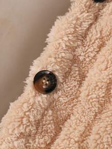 SHEIN 少女心羊毛连帽长款开衫，适合日常穿着，秋冬 - 杏色 - 查看 4